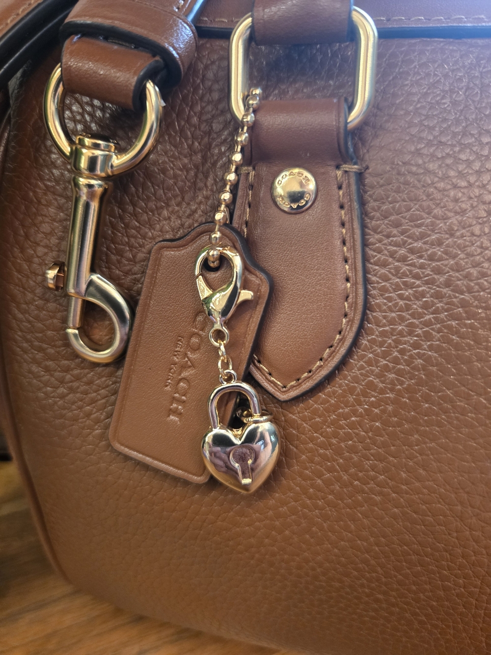 Coach Rowan Satchel Medium Leather & Suede Redwood Brown Bonus Charm Included - Picture 8 of 14